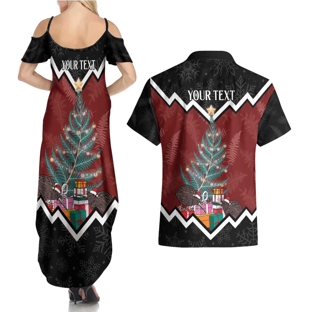 Personalised New Zealand Christmas Couples Matching Summer Maxi Dress and Hawaiian Shirt Xmas Fern and Kiwi Birds LT7 - Polynesian Pride