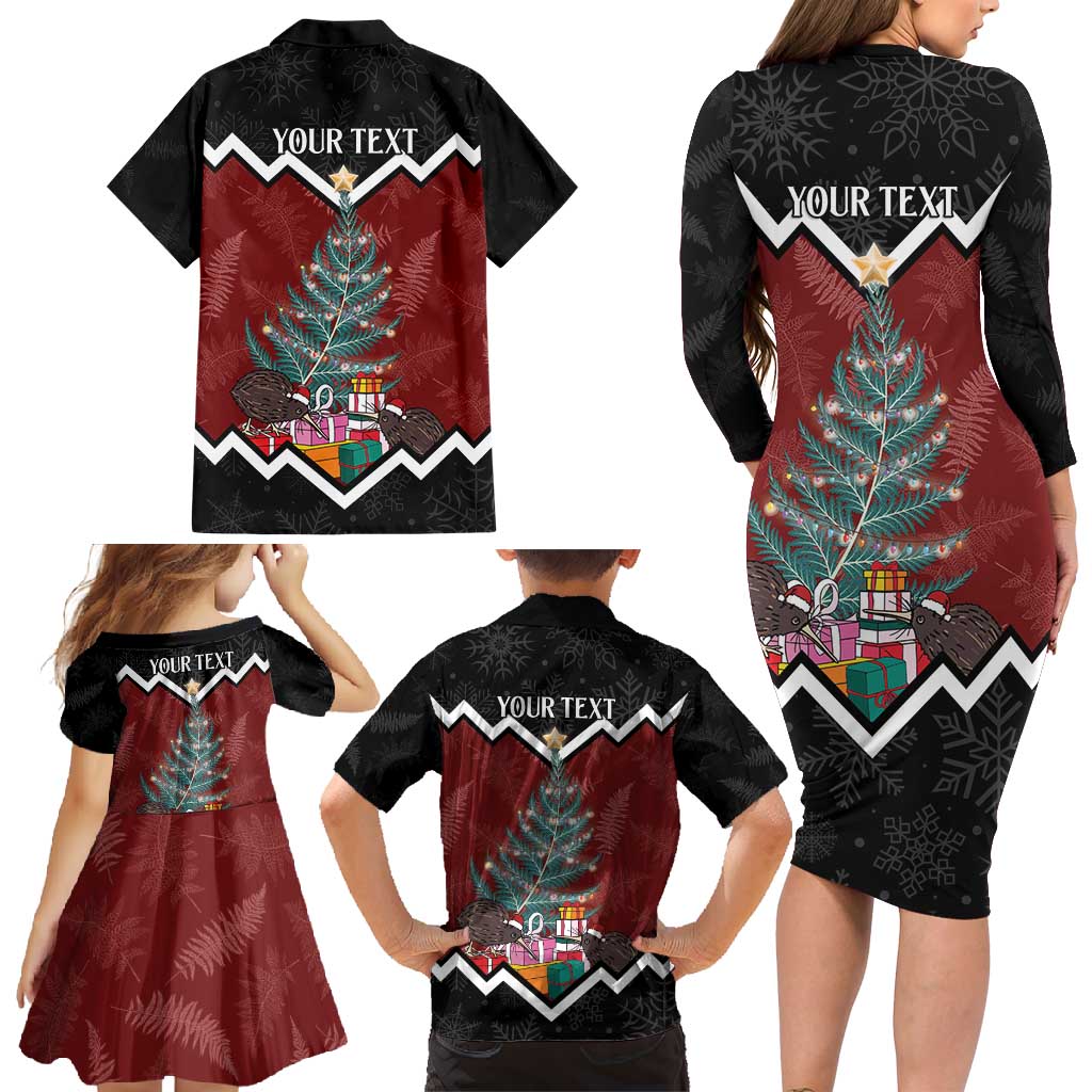 Personalised New Zealand Christmas Family Matching Long Sleeve Bodycon Dress and Hawaiian Shirt Xmas Fern and Kiwi Birds LT7 - Polynesian Pride
