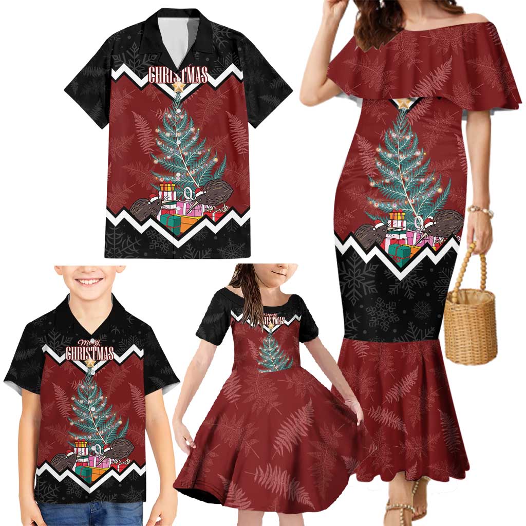Personalised New Zealand Christmas Family Matching Mermaid Dress and Hawaiian Shirt Xmas Fern and Kiwi Birds LT7 - Polynesian Pride