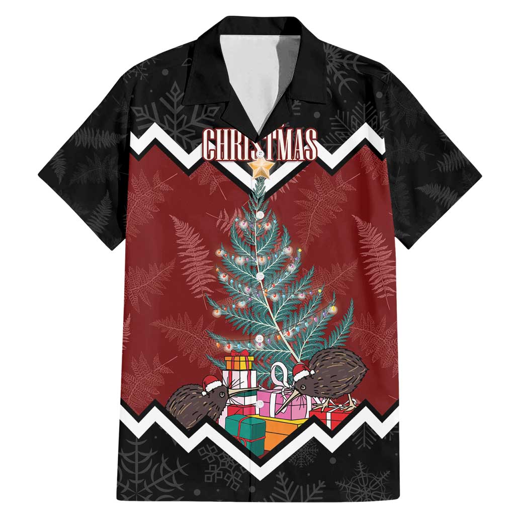 Personalised New Zealand Christmas Family Matching Mermaid Dress and Hawaiian Shirt Xmas Fern and Kiwi Birds LT7 Dad's Shirt - Short Sleeve Black - Polynesian Pride