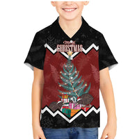Personalised New Zealand Christmas Family Matching Mermaid Dress and Hawaiian Shirt Xmas Fern and Kiwi Birds LT7 Son's Shirt Black - Polynesian Pride