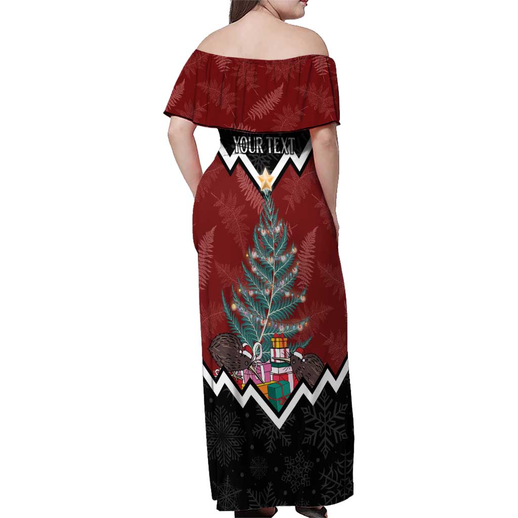 Personalised New Zealand Christmas Family Matching Off Shoulder Maxi Dress and Hawaiian Shirt Xmas Fern and Kiwi Birds LT7 - Polynesian Pride