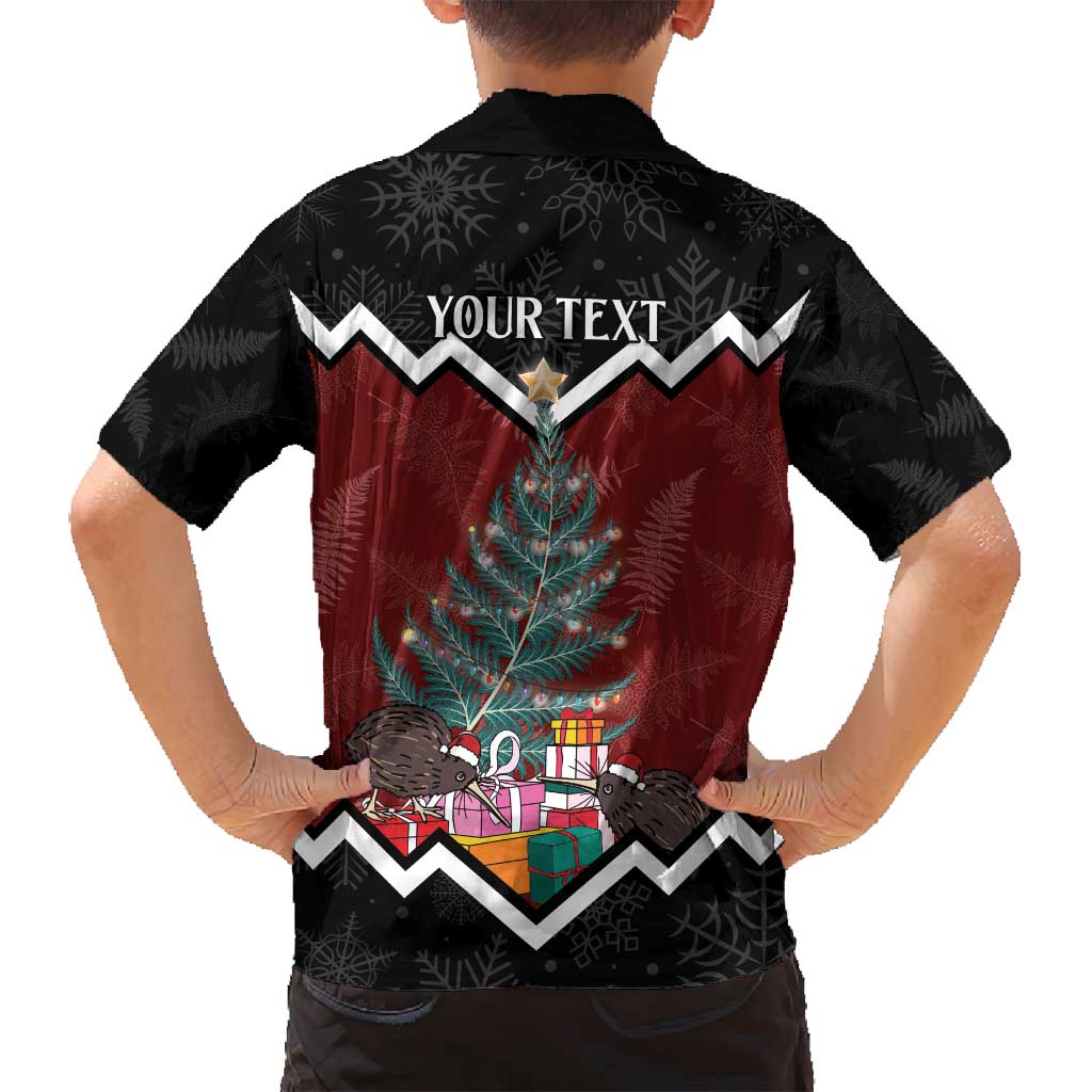 Personalised New Zealand Christmas Family Matching Off Shoulder Short Dress and Hawaiian Shirt Xmas Fern and Kiwi Birds LT7 - Polynesian Pride