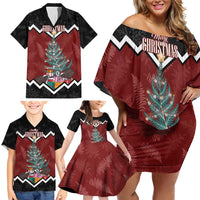Personalised New Zealand Christmas Family Matching Off Shoulder Short Dress and Hawaiian Shirt Xmas Fern and Kiwi Birds LT7 - Polynesian Pride