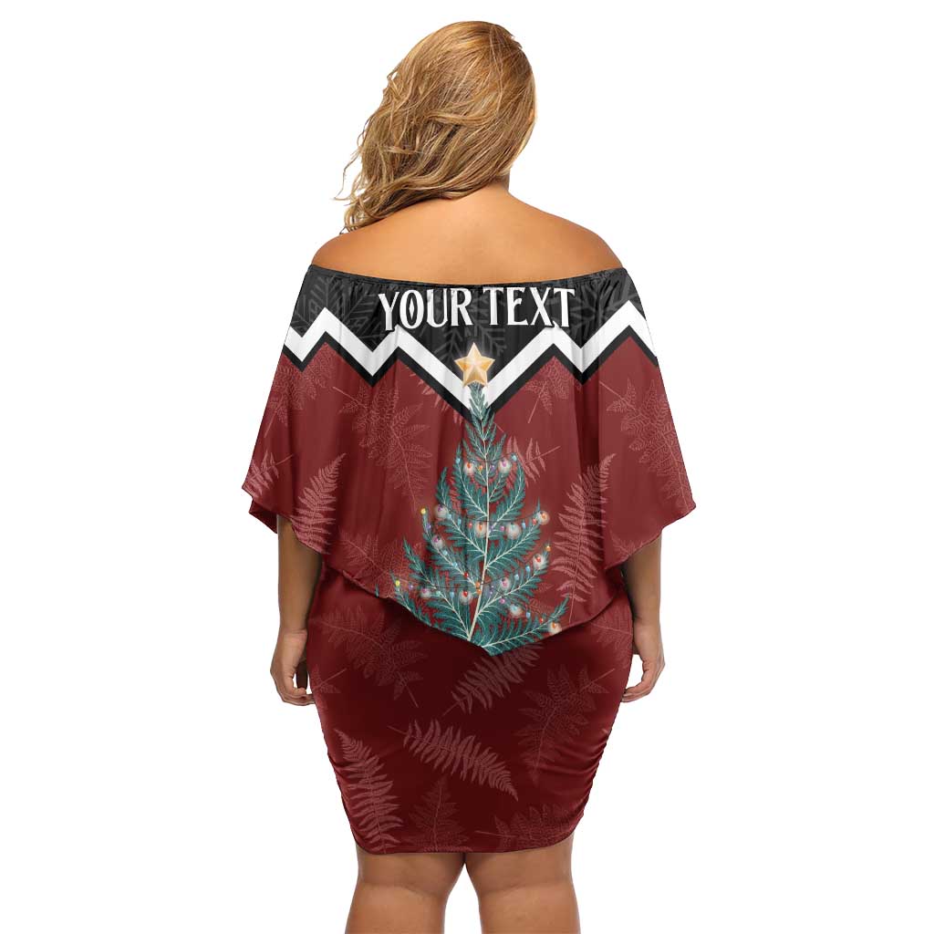 Personalised New Zealand Christmas Family Matching Off Shoulder Short Dress and Hawaiian Shirt Xmas Fern and Kiwi Birds LT7 - Polynesian Pride