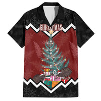 Personalised New Zealand Christmas Family Matching Short Sleeve Bodycon Dress and Hawaiian Shirt Xmas Fern and Kiwi Birds LT7 Dad's Shirt - Short Sleeve Black - Polynesian Pride