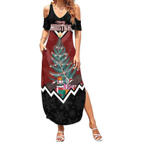 Personalised New Zealand Christmas Family Matching Summer Maxi Dress and Hawaiian Shirt Xmas Fern and Kiwi Birds LT7 Mom's Dress Black - Polynesian Pride