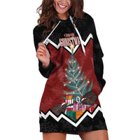 Personalised New Zealand Christmas Hoodie Dress Xmas Fern and Kiwi Birds LT7 Black - Polynesian Pride
