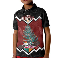 Personalised New Zealand Christmas Kid Polo Shirt Xmas Fern and Kiwi Birds LT7 Kid Black - Polynesian Pride