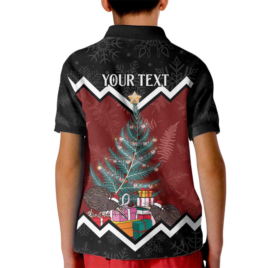 Personalised New Zealand Christmas Kid Polo Shirt Xmas Fern and Kiwi Birds LT7 - Polynesian Pride