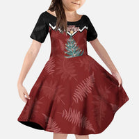 Personalised New Zealand Christmas Kid Short Sleeve Dress Xmas Fern and Kiwi Birds LT7 KID Black - Polynesian Pride