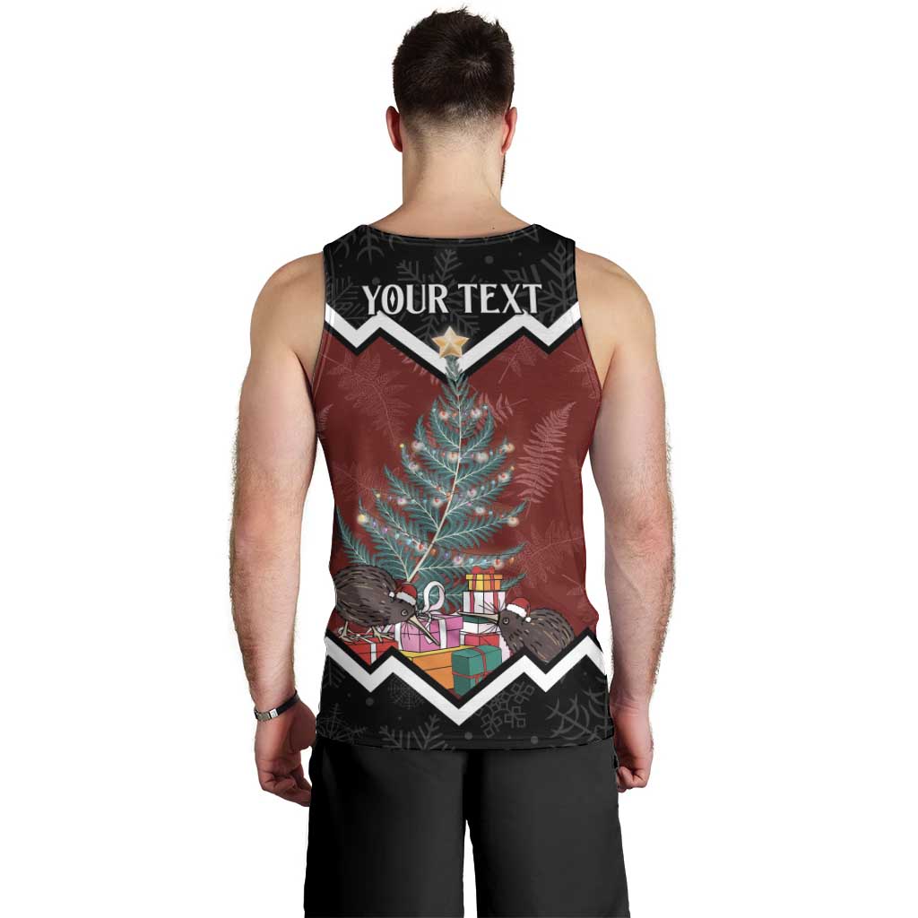Personalised New Zealand Christmas Men Tank Top Xmas Fern and Kiwi Birds