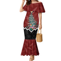 Personalised New Zealand Christmas Mermaid Dress Xmas Fern and Kiwi Birds LT7 Women Black - Polynesian Pride