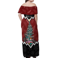 Personalised New Zealand Christmas Off Shoulder Maxi Dress Xmas Fern and Kiwi Birds LT7 - Polynesian Pride