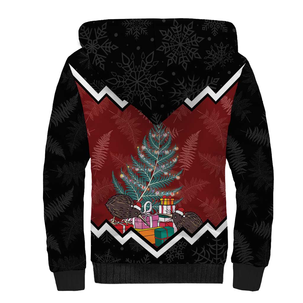 Personalised New Zealand Christmas Sherpa Hoodie Xmas Fern and Kiwi Birds LT7 - Polynesian Pride