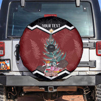 Personalised New Zealand Christmas Spare Tire Cover Xmas Fern and Kiwi Birds LT7 Black - Polynesian Pride