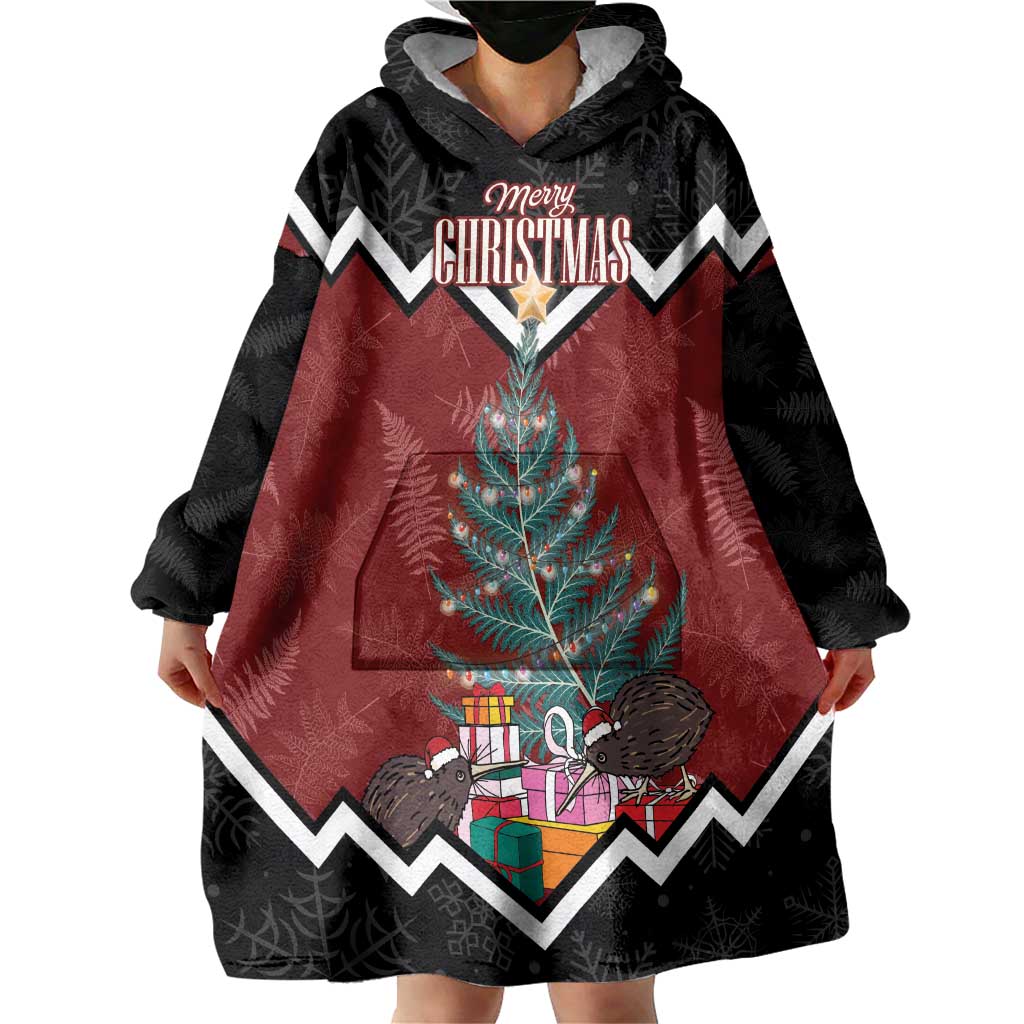 Personalised New Zealand Christmas Wearable Blanket Hoodie Xmas Fern and Kiwi Birds LT7 - Polynesian Pride