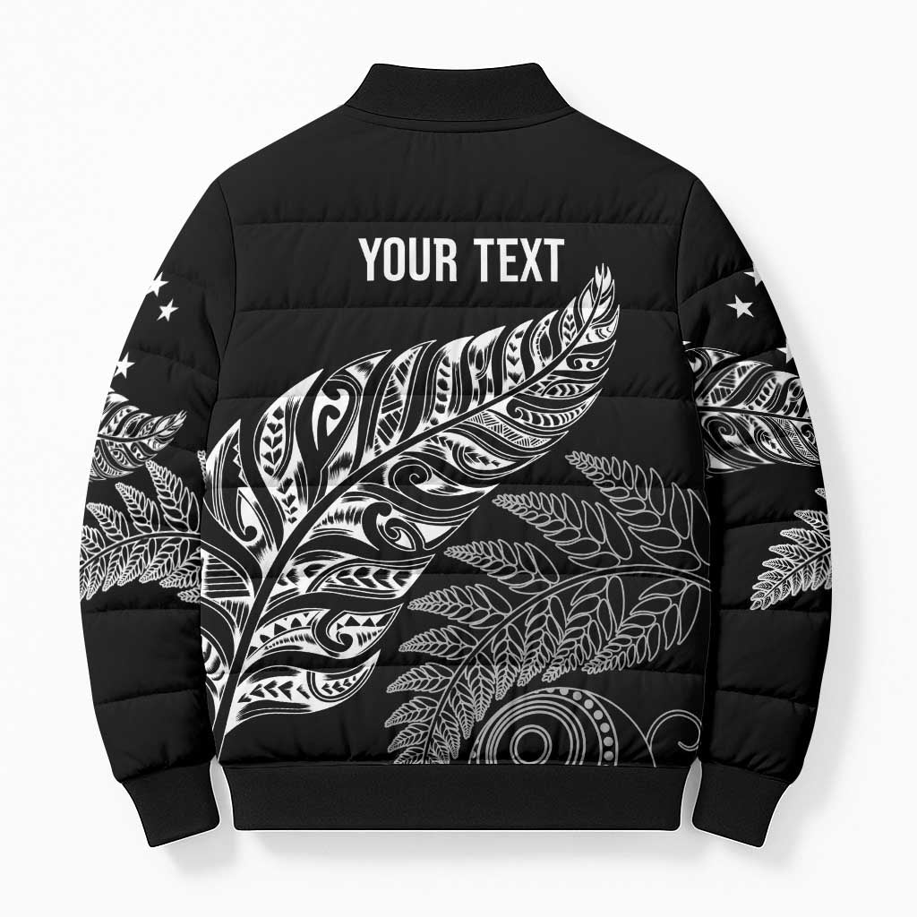 Aotearoa Personalized Lawn Bowls Maori Bomber Puffer Jacket New Zealand Black Tribal Silver Fern LT7 - Polynesian Pride