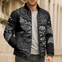 Aotearoa Personalized Lawn Bowls Maori Bomber Puffer Jacket New Zealand Black Tribal Silver Fern LT7 - Polynesian Pride