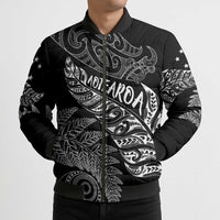 Aotearoa Personalized Lawn Bowls Maori Bomber Puffer Jacket New Zealand Black Tribal Silver Fern LT7 - Polynesian Pride