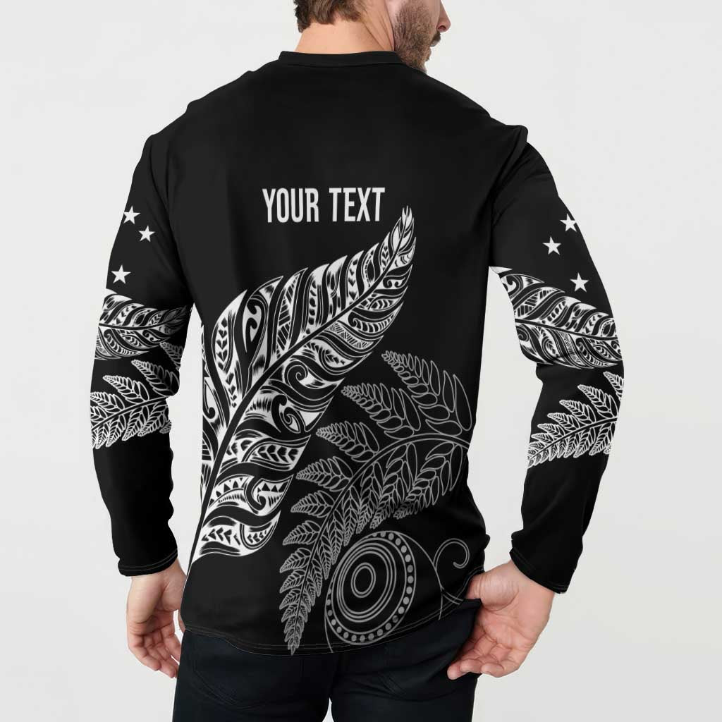 Aotearoa Personalized Lawn Bowls Maori Button Sweatshirt New Zealand Black Tribal Silver Fern - Polynesian Pride
