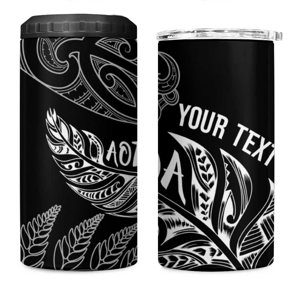 Aotearoa Personalized Lawn Bowls Maori 4 in 1 Can Cooler Tumbler New Zealand Black Tribal Silver Fern LT7 One Size: 16 oz Black - Polynesian Pride