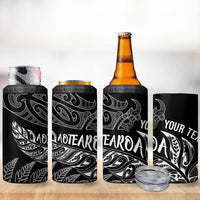 Aotearoa Personalized Lawn Bowls Maori 4 in 1 Can Cooler Tumbler New Zealand Black Tribal Silver Fern LT7 - Polynesian Pride
