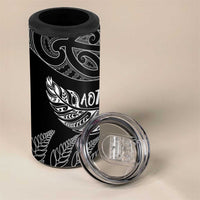 Aotearoa Personalized Lawn Bowls Maori 4 in 1 Can Cooler Tumbler New Zealand Black Tribal Silver Fern LT7 - Polynesian Pride