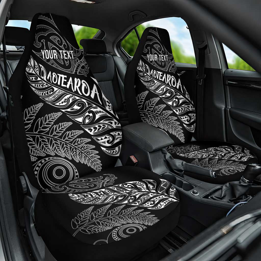 Aotearoa Personalized Lawn Bowls Maori Car Seat Cover New Zealand Black Tribal Silver Fern LT7 One Size Black - Polynesian Pride