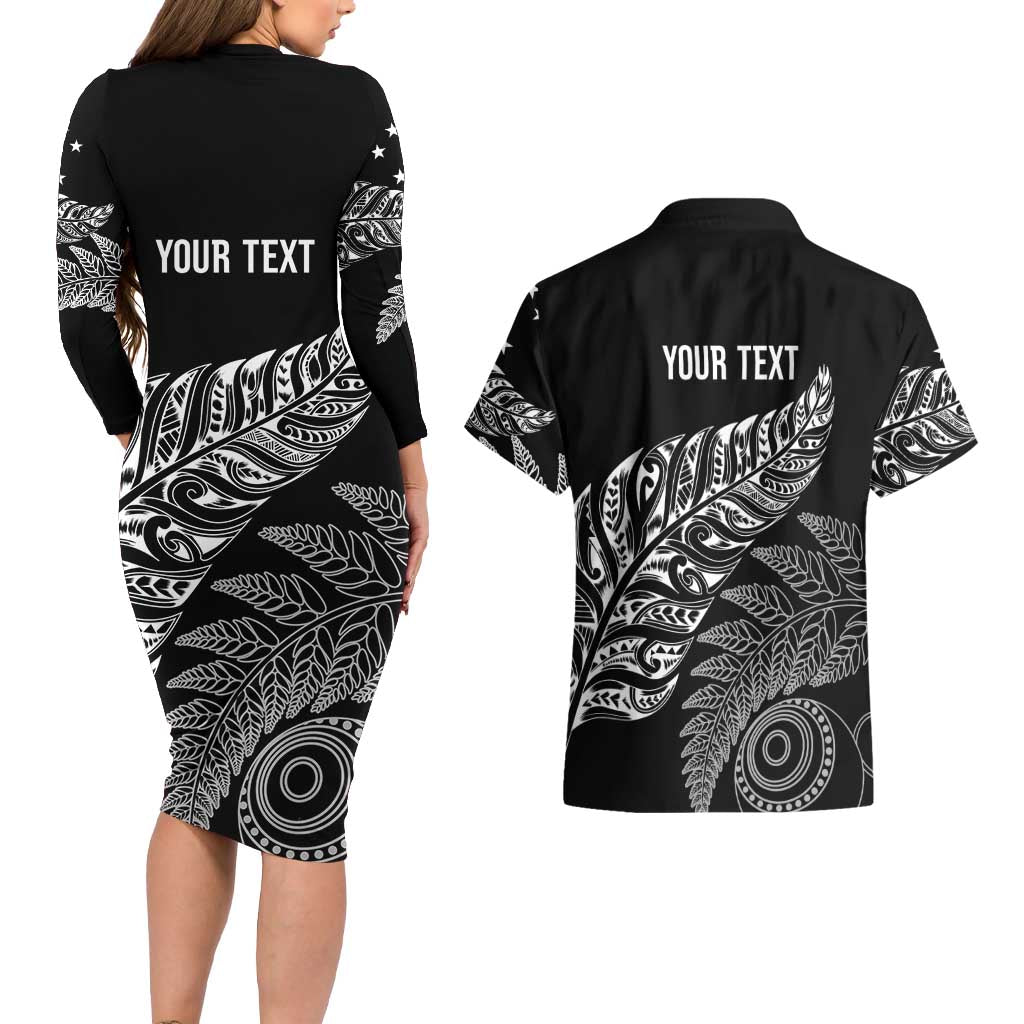 Aotearoa Personalized Lawn Bowls Maori Couples Matching Long Sleeve Bodycon Dress and Hawaiian Shirt New Zealand Black Tribal Silver Fern LT7 - Polynesian Pride