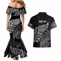 Aotearoa Personalized Lawn Bowls Maori Couples Matching Mermaid Dress and Hawaiian Shirt New Zealand Black Tribal Silver Fern LT7 - Polynesian Pride