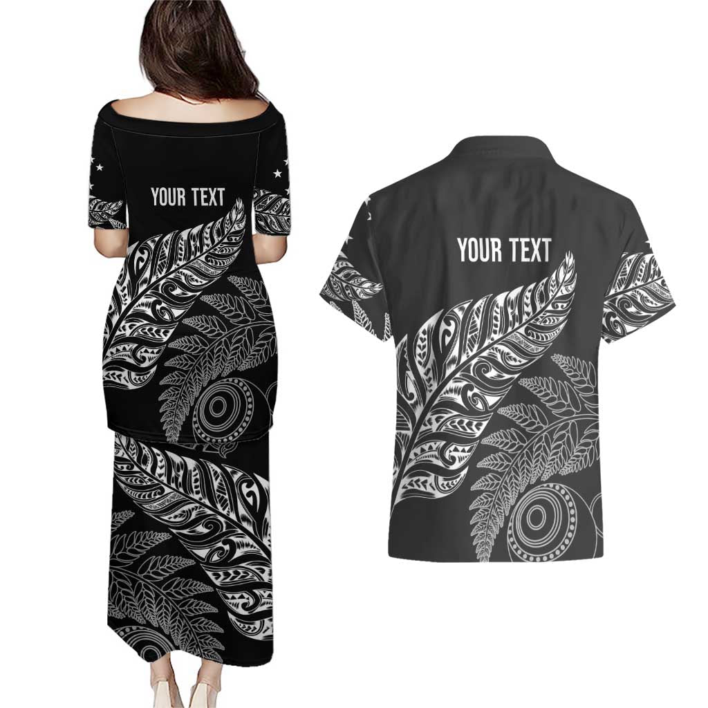 Aotearoa Personalized Lawn Bowls Maori Couples Matching Puletasi and Hawaiian Shirt New Zealand Black Tribal Silver Fern LT7 - Polynesian Pride