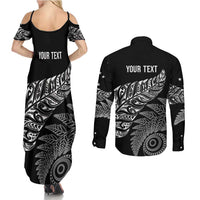 Aotearoa Personalized Lawn Bowls Maori Couples Matching Summer Maxi Dress and Long Sleeve Button Shirt New Zealand Black Tribal Silver Fern LT7 - Polynesian Pride