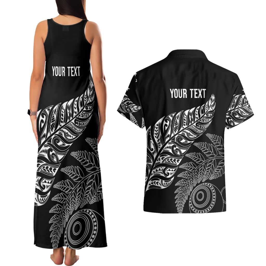 Aotearoa Personalized Lawn Bowls Maori Couples Matching Tank Maxi Dress and Hawaiian Shirt New Zealand Black Tribal Silver Fern LT7 - Polynesian Pride