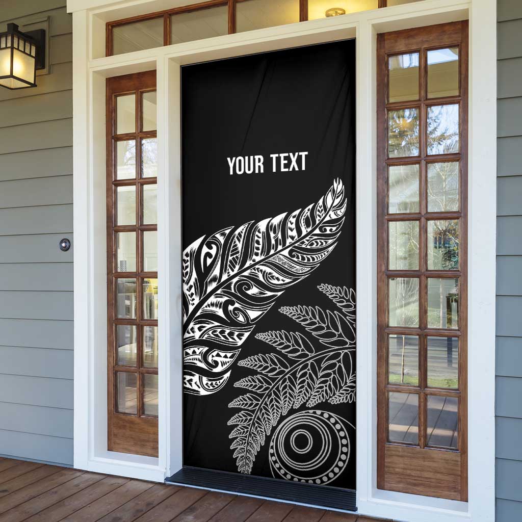 Aotearoa Personalized Lawn Bowls Maori Door Cover New Zealand Black Tribal Silver Fern - Polynesian Pride