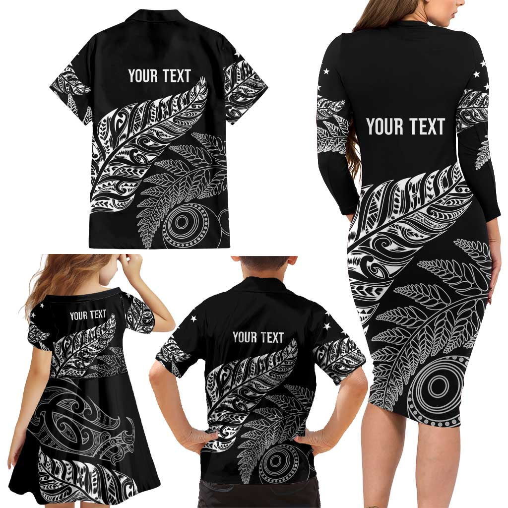 Aotearoa Personalized Lawn Bowls Maori Family Matching Long Sleeve Bodycon Dress and Hawaiian Shirt New Zealand Black Tribal Silver Fern LT7 - Polynesian Pride