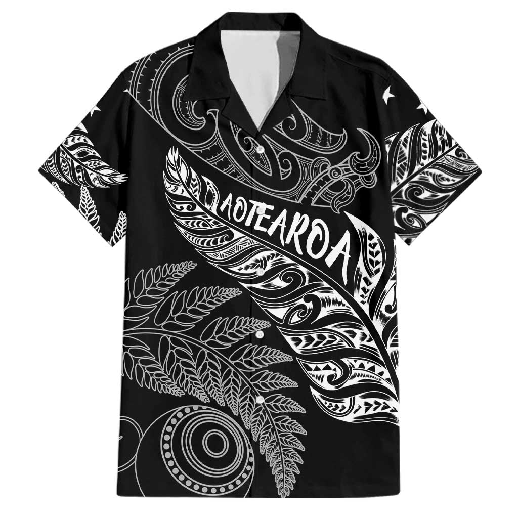 Aotearoa Personalized Lawn Bowls Maori Family Matching Off The Shoulder Long Sleeve Dress and Hawaiian Shirt New Zealand Black Tribal Silver Fern LT7 Dad's Shirt - Short Sleeve Black - Polynesian Pride