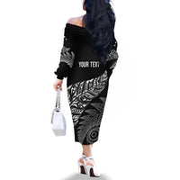 Aotearoa Personalized Lawn Bowls Maori Family Matching Off The Shoulder Long Sleeve Dress and Hawaiian Shirt New Zealand Black Tribal Silver Fern LT7 - Polynesian Pride