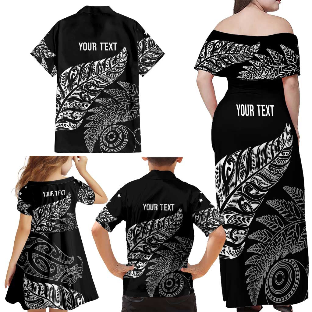 Aotearoa Personalized Lawn Bowls Maori Family Matching Off Shoulder Maxi Dress and Hawaiian Shirt New Zealand Black Tribal Silver Fern LT7 - Polynesian Pride