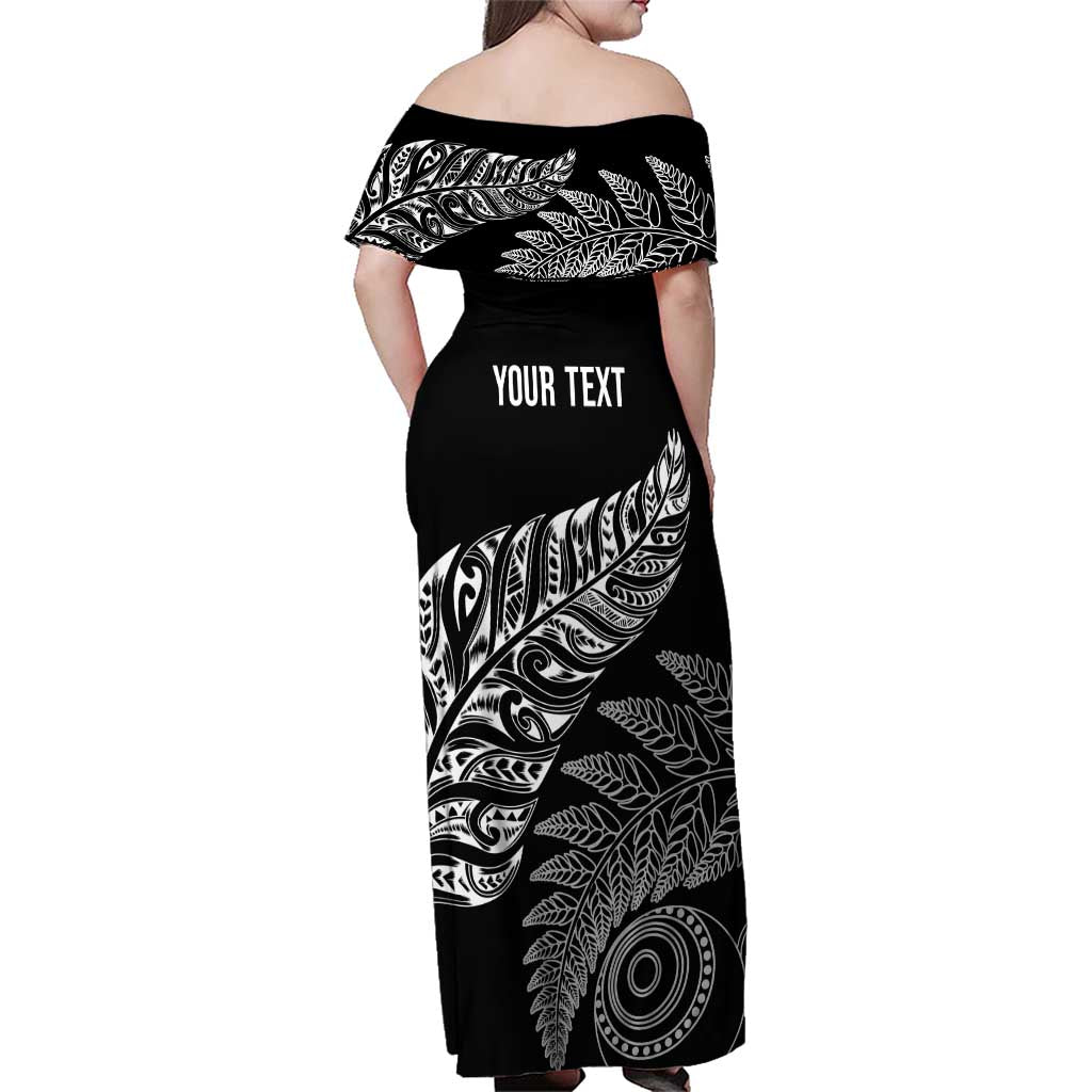 Aotearoa Personalized Lawn Bowls Maori Family Matching Off Shoulder Maxi Dress and Hawaiian Shirt New Zealand Black Tribal Silver Fern LT7 - Polynesian Pride