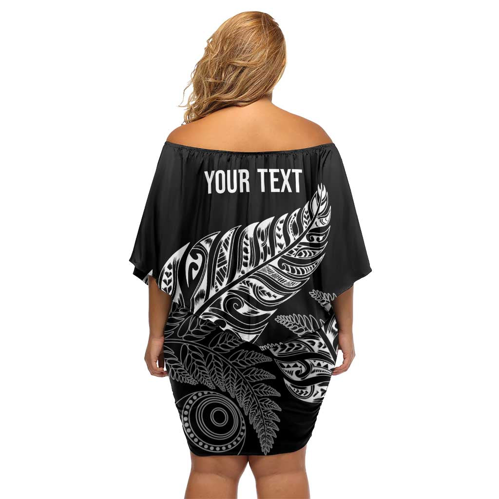 Aotearoa Personalized Lawn Bowls Maori Family Matching Off Shoulder Short Dress and Hawaiian Shirt New Zealand Black Tribal Silver Fern LT7 - Polynesian Pride
