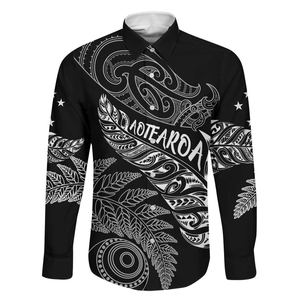 Aotearoa Personalized Lawn Bowls Maori Family Matching Short Sleeve Bodycon Dress and Hawaiian Shirt New Zealand Black Tribal Silver Fern LT7 Dad's Shirt - Long Sleeve Black - Polynesian Pride