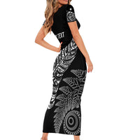Aotearoa Personalized Lawn Bowls Maori Family Matching Short Sleeve Bodycon Dress and Hawaiian Shirt New Zealand Black Tribal Silver Fern LT7 - Polynesian Pride