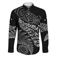 Aotearoa Personalized Lawn Bowls Maori Family Matching Summer Maxi Dress and Hawaiian Shirt New Zealand Black Tribal Silver Fern LT7 Dad's Shirt - Long Sleeve Black - Polynesian Pride