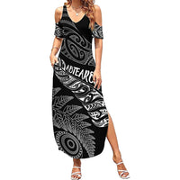 Aotearoa Personalized Lawn Bowls Maori Family Matching Summer Maxi Dress and Hawaiian Shirt New Zealand Black Tribal Silver Fern LT7 Mom's Dress Black - Polynesian Pride
