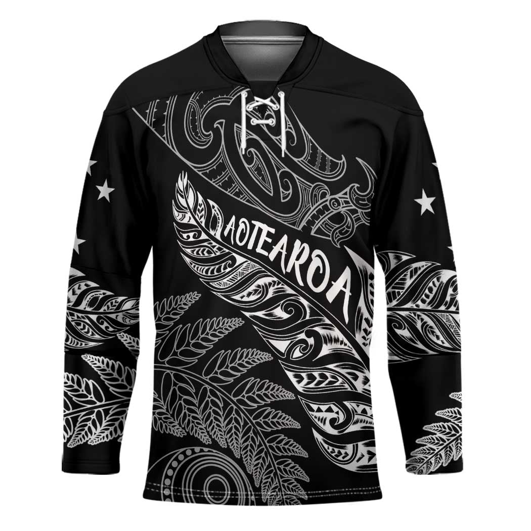 Aotearoa Personalized Lawn Bowls Maori Hockey Jersey New Zealand Black Tribal Silver Fern - Polynesian Pride