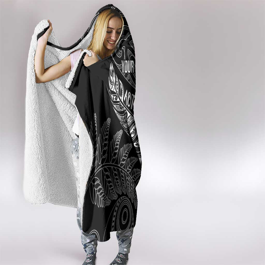 Aotearoa Personalized Lawn Bowls Maori Hooded Blanket New Zealand Black Tribal Silver Fern - Polynesian Pride