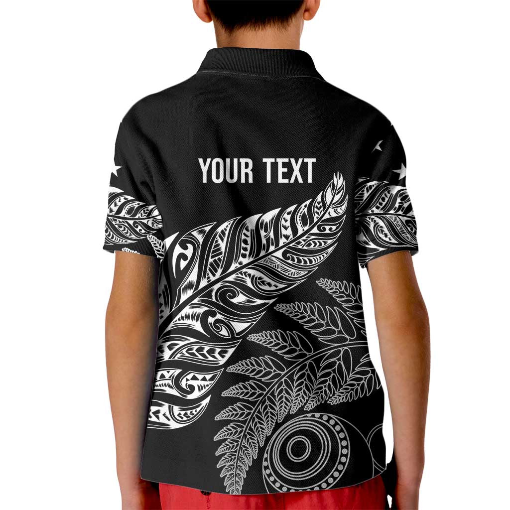 Aotearoa Personalized Lawn Bowls Maori Kid Polo Shirt New Zealand Black Tribal Silver Fern - Polynesian Pride