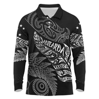 Aotearoa Personalized Lawn Bowls Maori Long Sleeve Polo Shirt New Zealand Black Tribal Silver Fern LT7 Black - Polynesian Pride