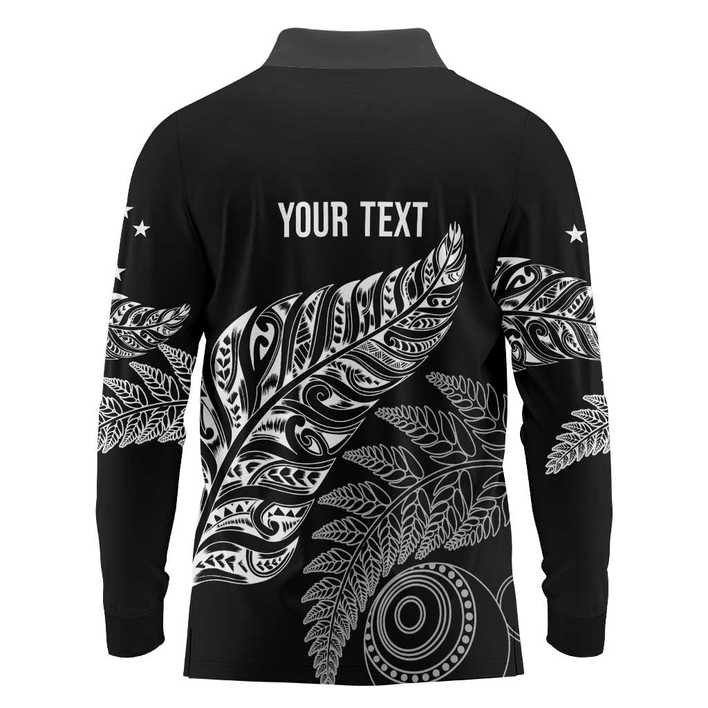 Aotearoa Personalized Lawn Bowls Maori Long Sleeve Polo Shirt New Zealand Black Tribal Silver Fern LT7 - Polynesian Pride